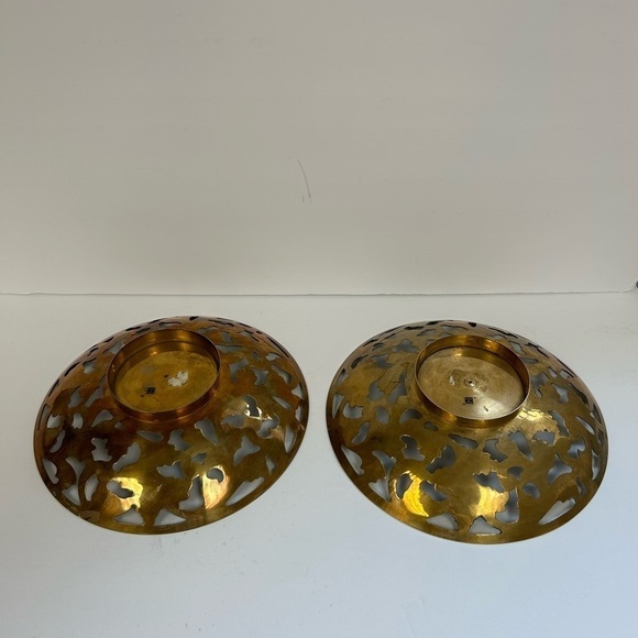 Brass, openwork cutout bowls with enamel color design /STUNNING/ set of 2 - Picture 7 of 10